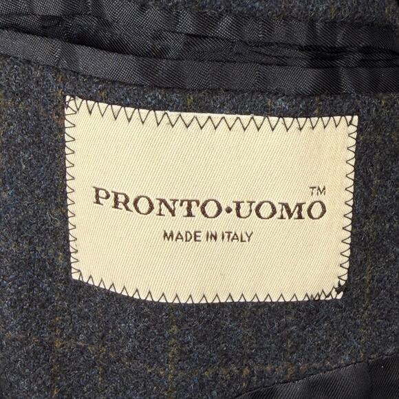 Pronto Uomo Wool 2 Button Windowpane Plaid Blazer Men Sz 46 Short Sport Ventless - Picture 7 of 12